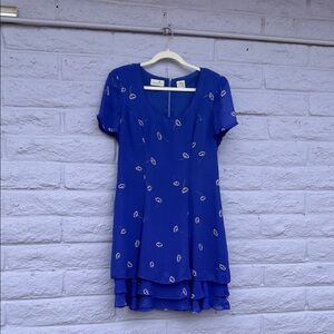Vintage Periwinkle Short Sleeve Layered Hem Floral Dress